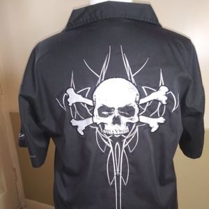 Embroidered Skull Camp Shirt XL